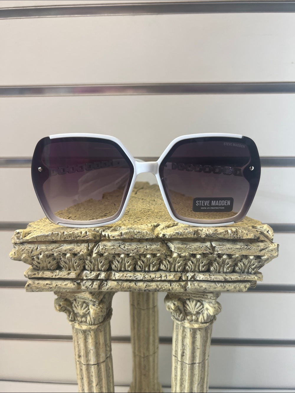 Steve Madden White Frame Purple Gradient Lens Oversized Sunglasses